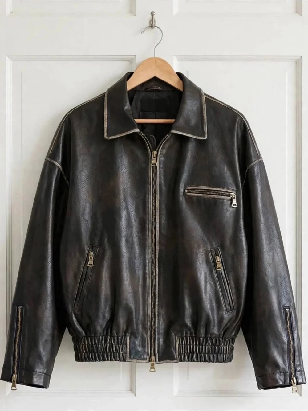 Classic Men's Black Leather Zip Jacket